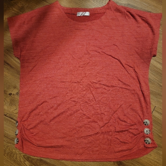 89th & Madison Salmon Crewneck Short Sleeve Blouse Sz Large - Picture 1 of 6
